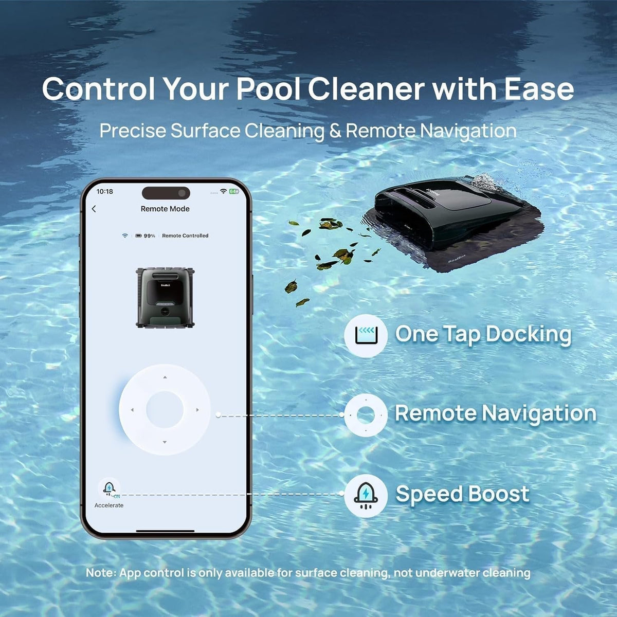 Beatbot AquaSense 2 Pro Robotic Pool Cleaner – 5-in-1 Cordless Skimmer & Clarifier, App-Controlled, Smart Parking, Up to 3,875 Sq. Ft. – Obsidian