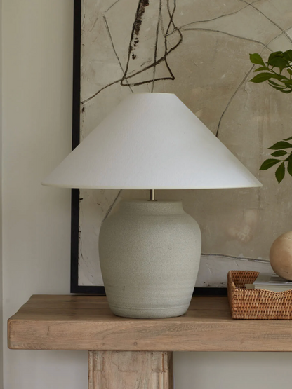 Haske Ceramic Table Lamp – Modern Textured Bedside Lamp with Fabric Shade