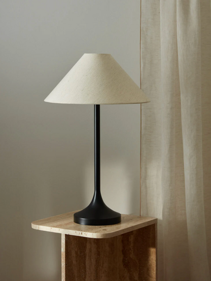 Ivar Black Metal Table Lamp with Natural Fabric Shade – Modern Bedside Lamp