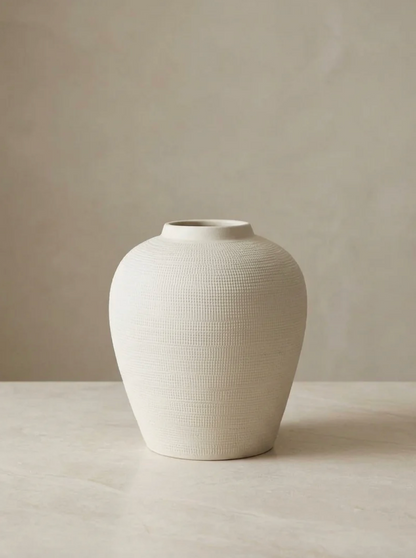 Elvas Medium Textured Cream Stoneware Vase | Modern Decorative Home Accent