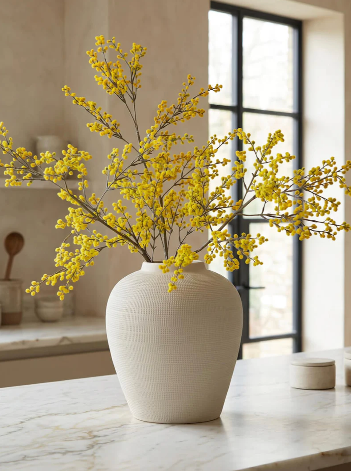 Elvas Medium Textured Cream Stoneware Vase | Modern Decorative Home Accent