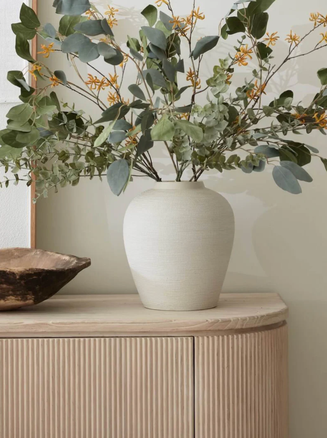 Elvas Medium Textured Cream Stoneware Vase | Modern Decorative Home Accent
