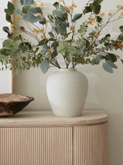 Elvas Medium Textured Cream Stoneware Vase | Modern Decorative Home Accent